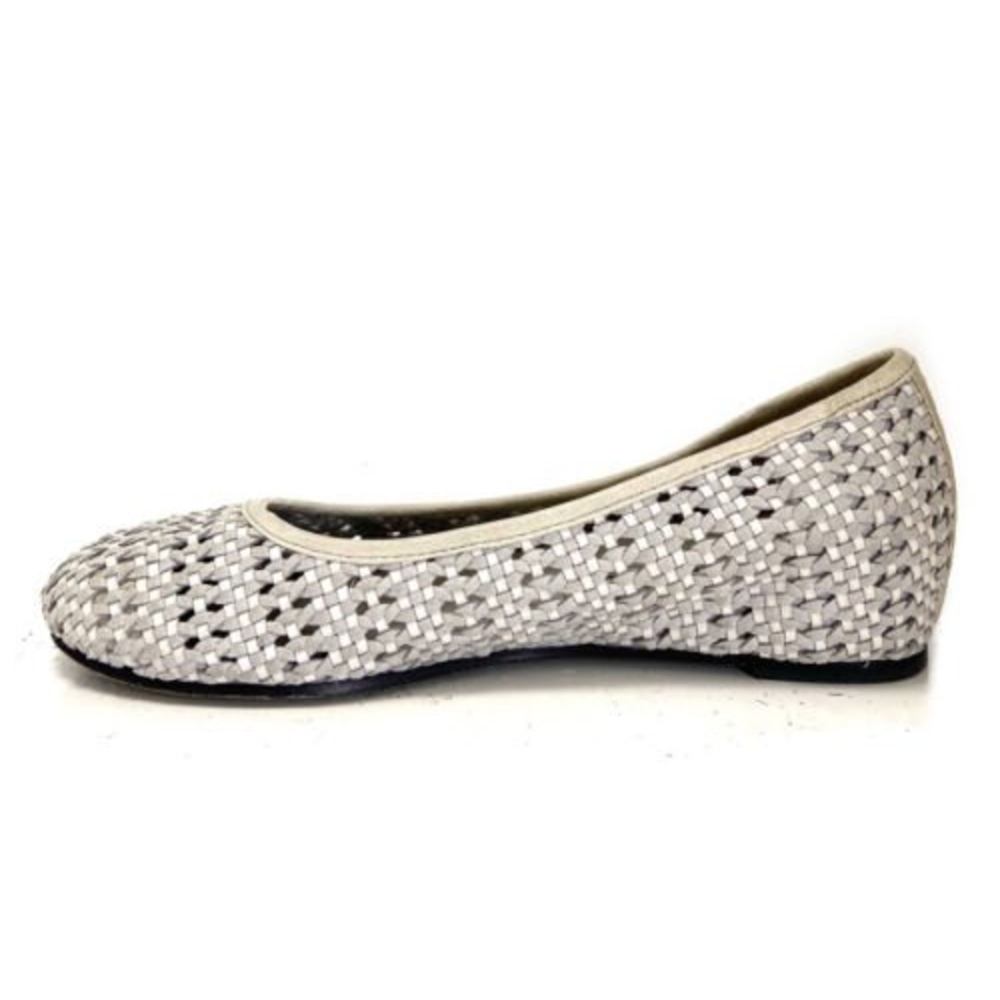 Eileen Fisher Sew Internal Gray Leather Wedge Woven Ballet Flats Size 8.5